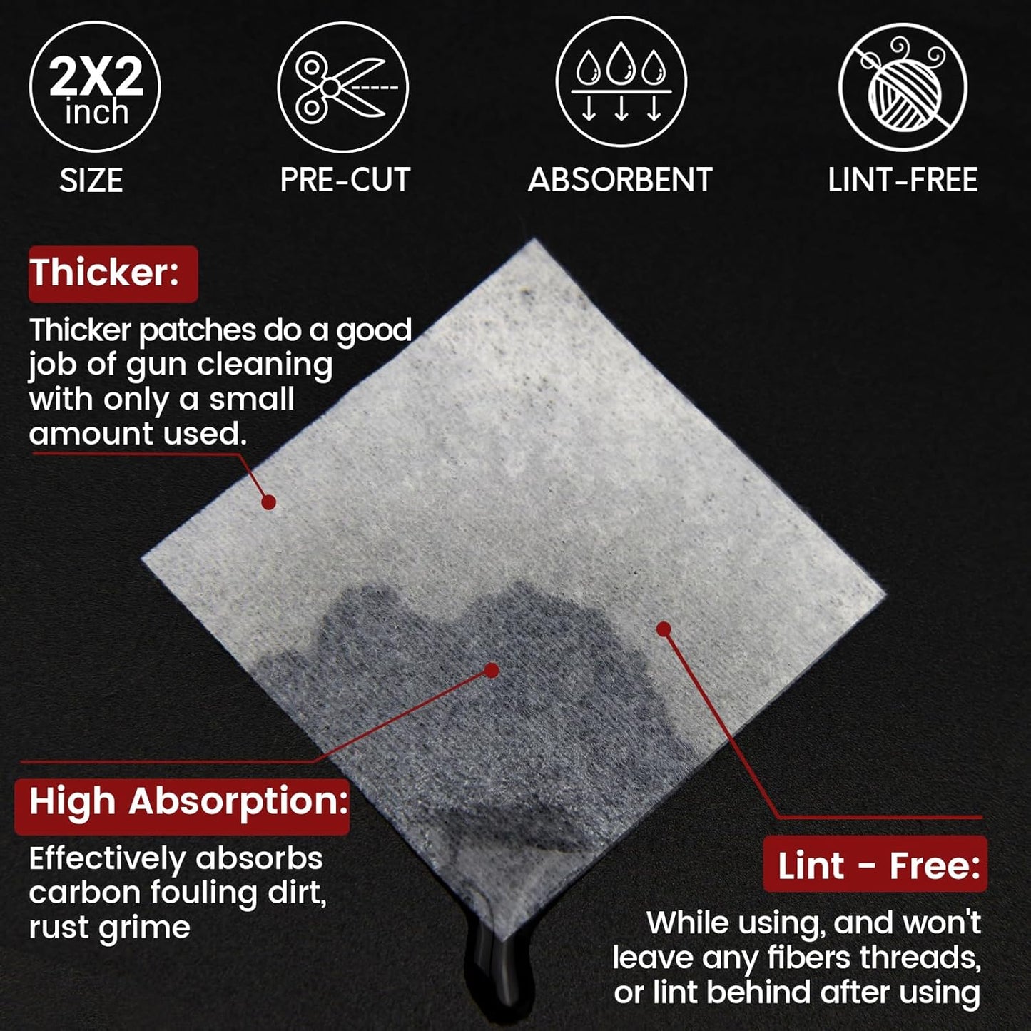 PINGMIC Gun Cleaning Supplies - Lint-Free Cotton Swabs & Patches Set for All Caliber Firearms, 6" Swabs