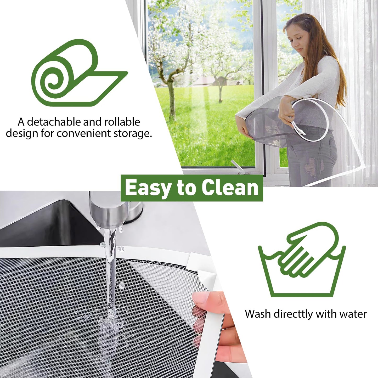 HOFUDON Window Screen Adjustable Magnetic Window Screen Replacement Max 39” x 59”, DIY Fiberglass Mesh Window Screens for House Windows White Frame Grey Mesh