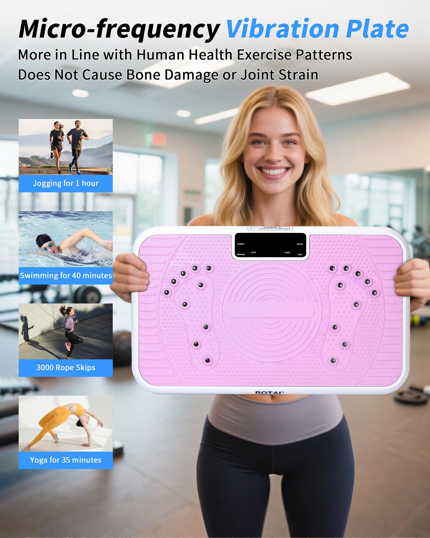 ROTAI Shake Plate Vibration Exercise Machine for Lymphatic Drainage Massager & Weight Loss, 400 lbs Capacity Whole Body Vibrating Plate Workout for Women and Men