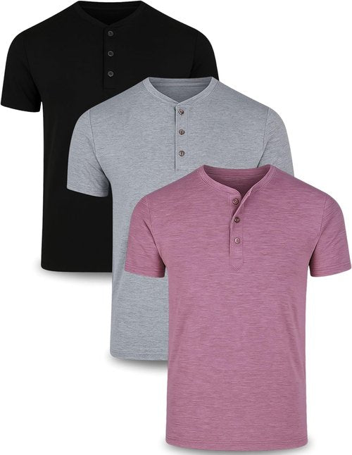 Liberty Pro Men's Casual Henley Shirts - Soft Stretch Tees for Ultimate Comfort | 3-Pack Relaxed Fit