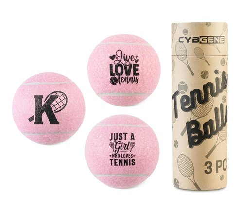 CybGene Tennis Gifts, Personalized Tennis Ball, Set of 3 Unique Tennis Balls with Gift Package, Perfect for Tennis Teammate, Partners - PNK K