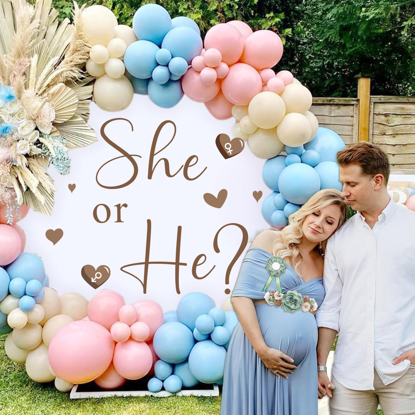 Gender Reveal Party Decals He or She What Will Baby Be Decorations for Balloon Arch Babies Gender Signs Oh Baby Shower Sign Backdrop Decal Girl or Boy Party Supplies Vinyl Sticker for Pregnacy Banner