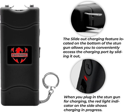 FIGHTSENSE Super Heavy Duty Stun Gun - Rechargeable Self-Defense Device with Flashlight & Nylon Holster