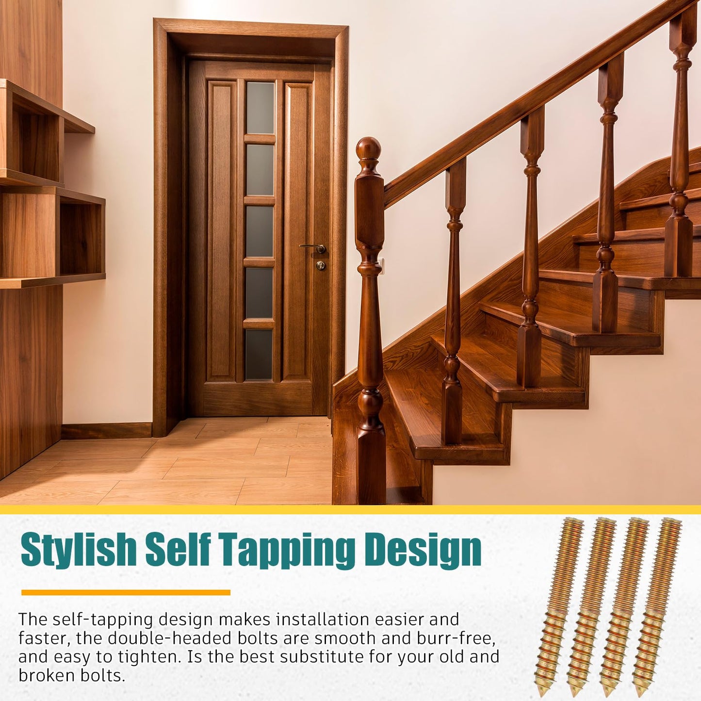 Hicarer 20 Pack 1/4-20 x 3 Inch Hanger Bolts Double Headed Bolts with Driver Self Tapping Screw Threaded Rod Screws for Furniture Double Headed for Wood Furniture Joint