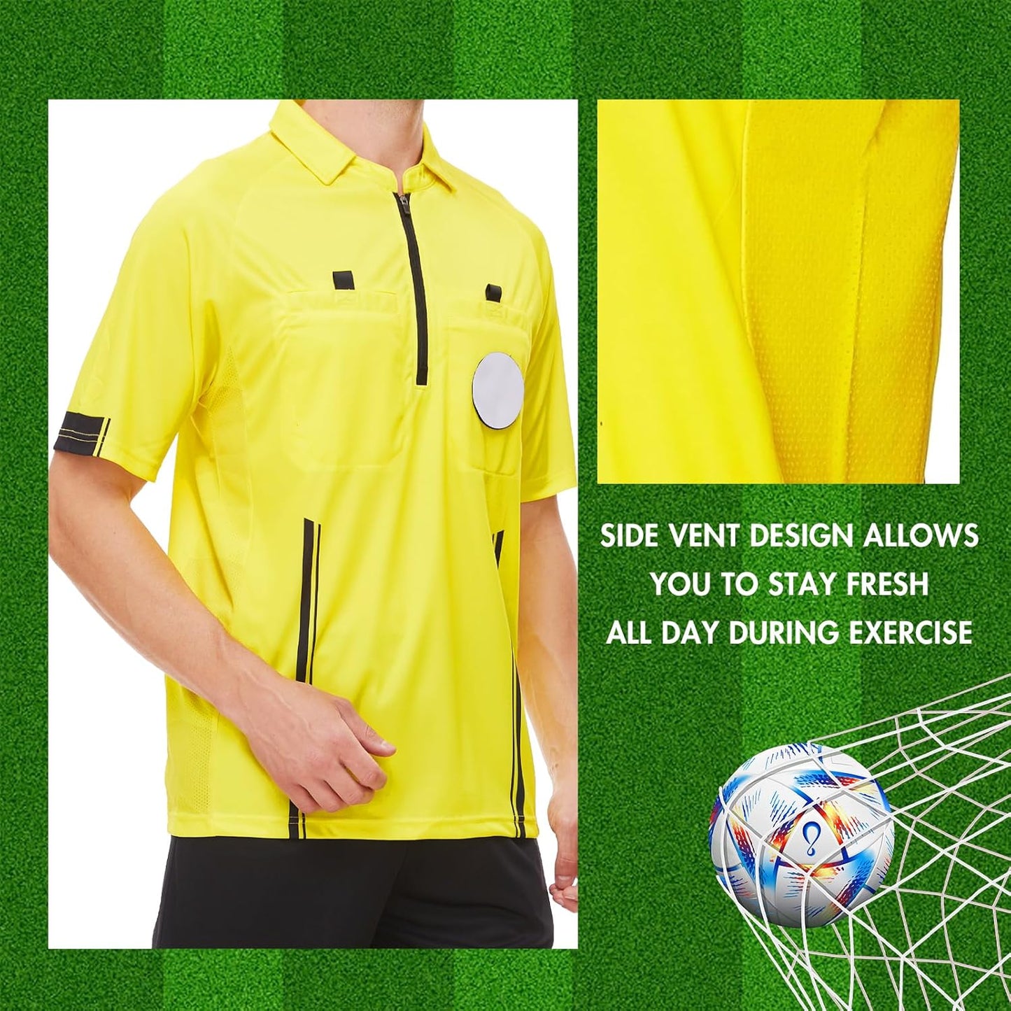 VKT Soccer Referee Shirt - Official Short Sleeve Jersey Kit for Men & Women | Perfect Halloween Costume
