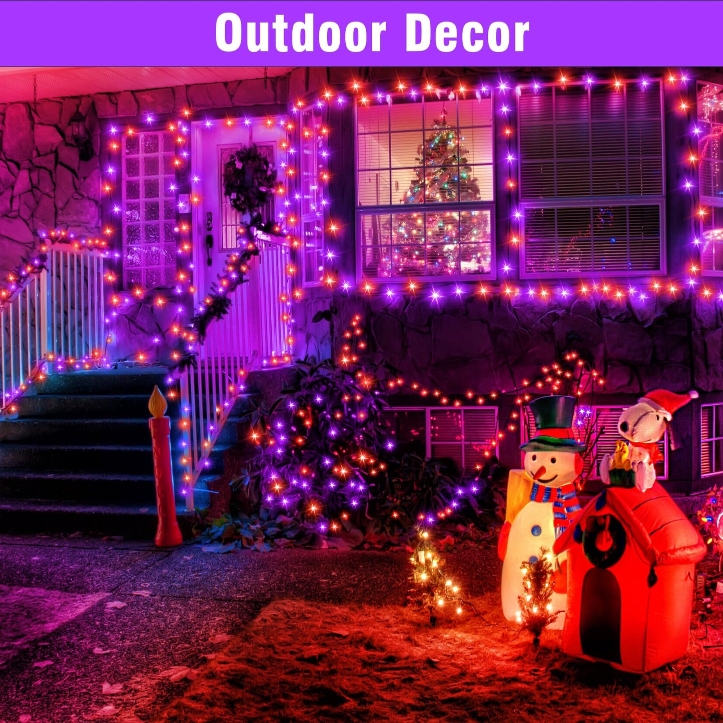 Nisocy 66FT LED String Lights Outdoor Waterproof – Purple Orange Fairy Lights with Plug, Connectable Christmas Tree Lights for Patio, Garden, Bedroom, Wedding, Party, Decor