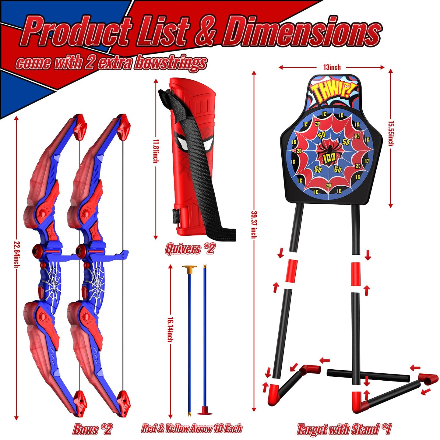 Spider Bow and Arrow Set for Kids, Led Light Up Kids Archery Set with Quiver & Web Target, 10 Suction Cup Arrows & another 3 Target Cans, Birthday Gift toys for 3 4 5 6 7 8 Year Old Boys Girls