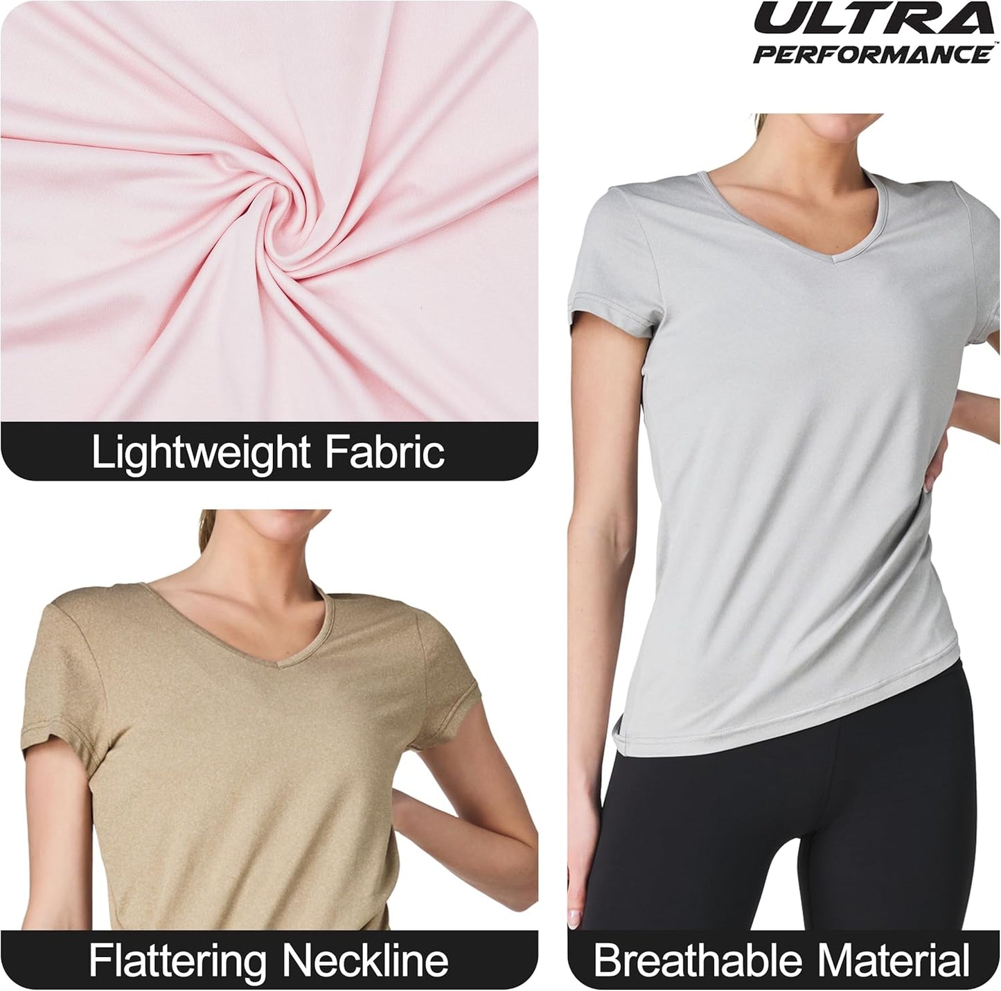 Skiennix Women's V-Neck Activewear T-Shirts - 3 Pack Athletic Short Sleeve Gym & Yoga Tops