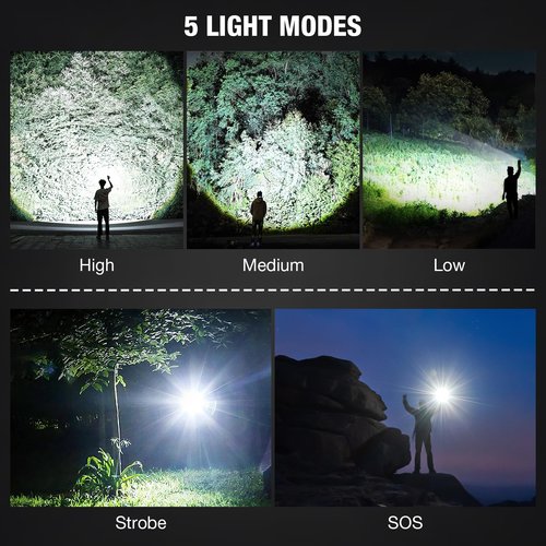 MILAOSHU Rechargeable Flashlights 90000 High Lumens - 2 Pack, Super Bright LED Flashlight Rechargeable with 5 Light Modes, High Powered & IPX7 Waterproof Flash Light for Camping, Home
