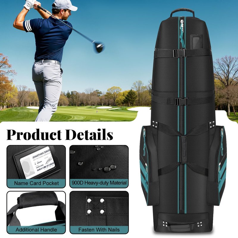 Yueidung Golf Travel Bag with Wheels, Outdoors Heavy Duty 900D Polyester Waterproof Travel Golf Bags, Golf Travel Bags for Airlines, Transporting, Clubs