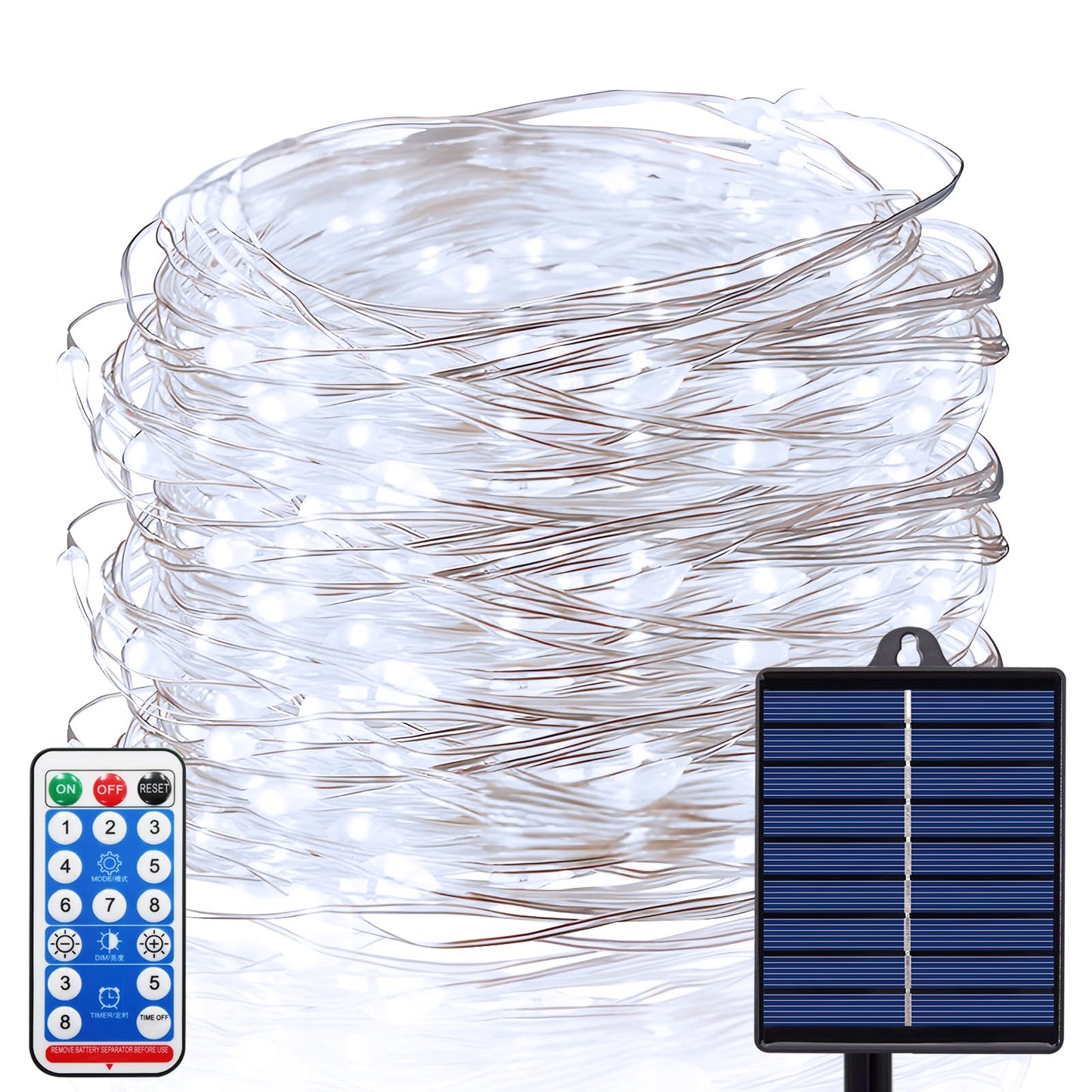 ZAIYW 300 LED 100Ft Solar Fairy Lights Outdoor, Solar Sliver Wire Fairy Lights with Timer Remote, Twinkle Lights Waterproof for Tree Garden Patio Wedding Decoration (Cool White)