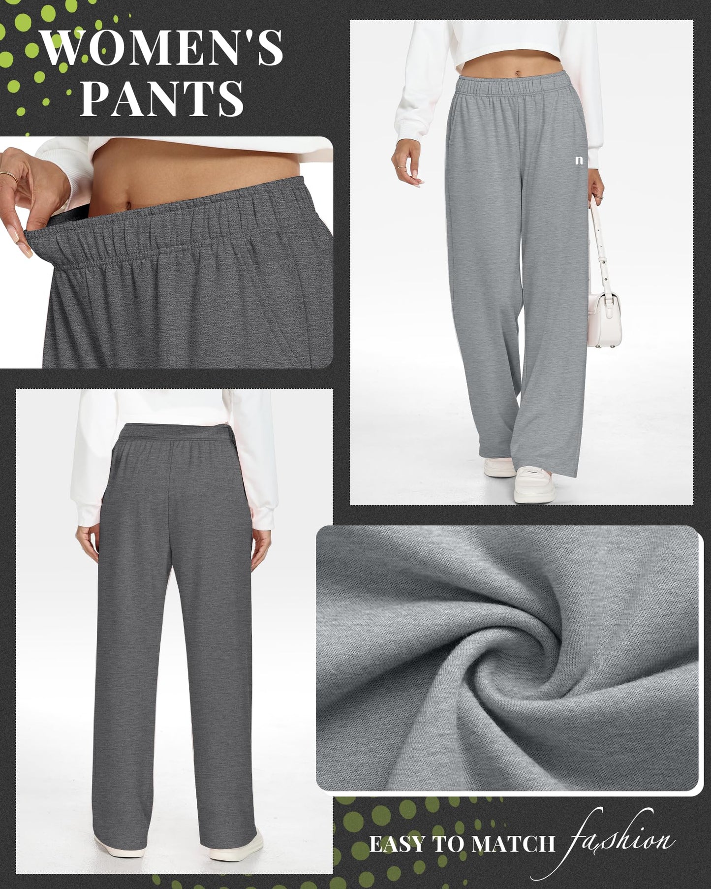 Neer 3 Pack Womens Wide Leg Sweatpants Lounge Athletic Joggers Elastic Waist Baggy Straight Leg Long Pants with Pockets(Black, Dark Mixed Gray, Light Mixed Gray,Medium)