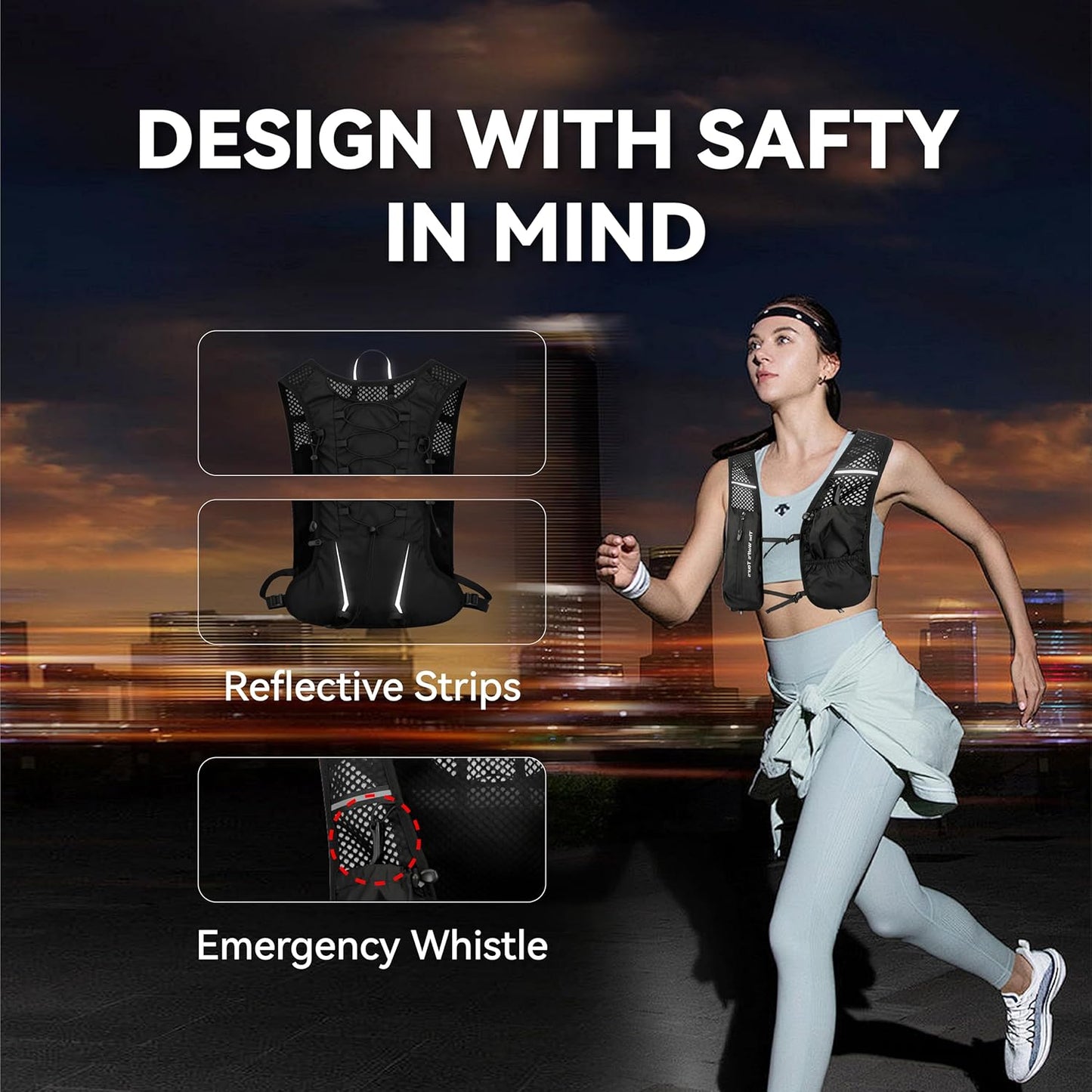 XBT Hydration Pack - Lightweight 2L Water Bladder Running Vest | Adjustable, Breathable, Reflective Backpack for Hiking & Cycling