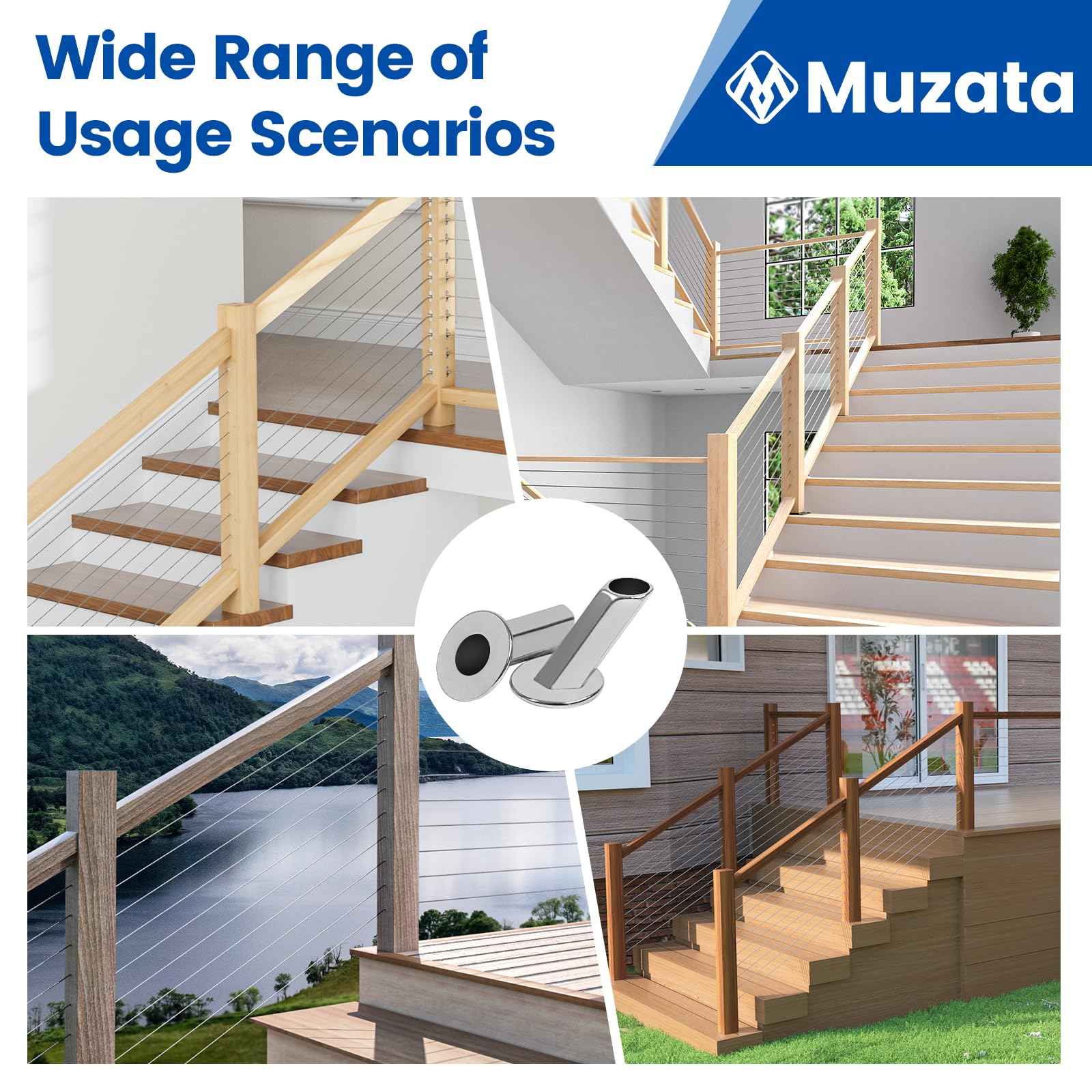 [Patent] Muzata Upgraded 20 Pack 25 30 35 Degree 1/8" 5/32" 3/16" Cable Railing Angle Protector Sleeves Cable Railing Hardware Kit T316 Stainless Steel Angle Protective Sleeves Wood Post CR70