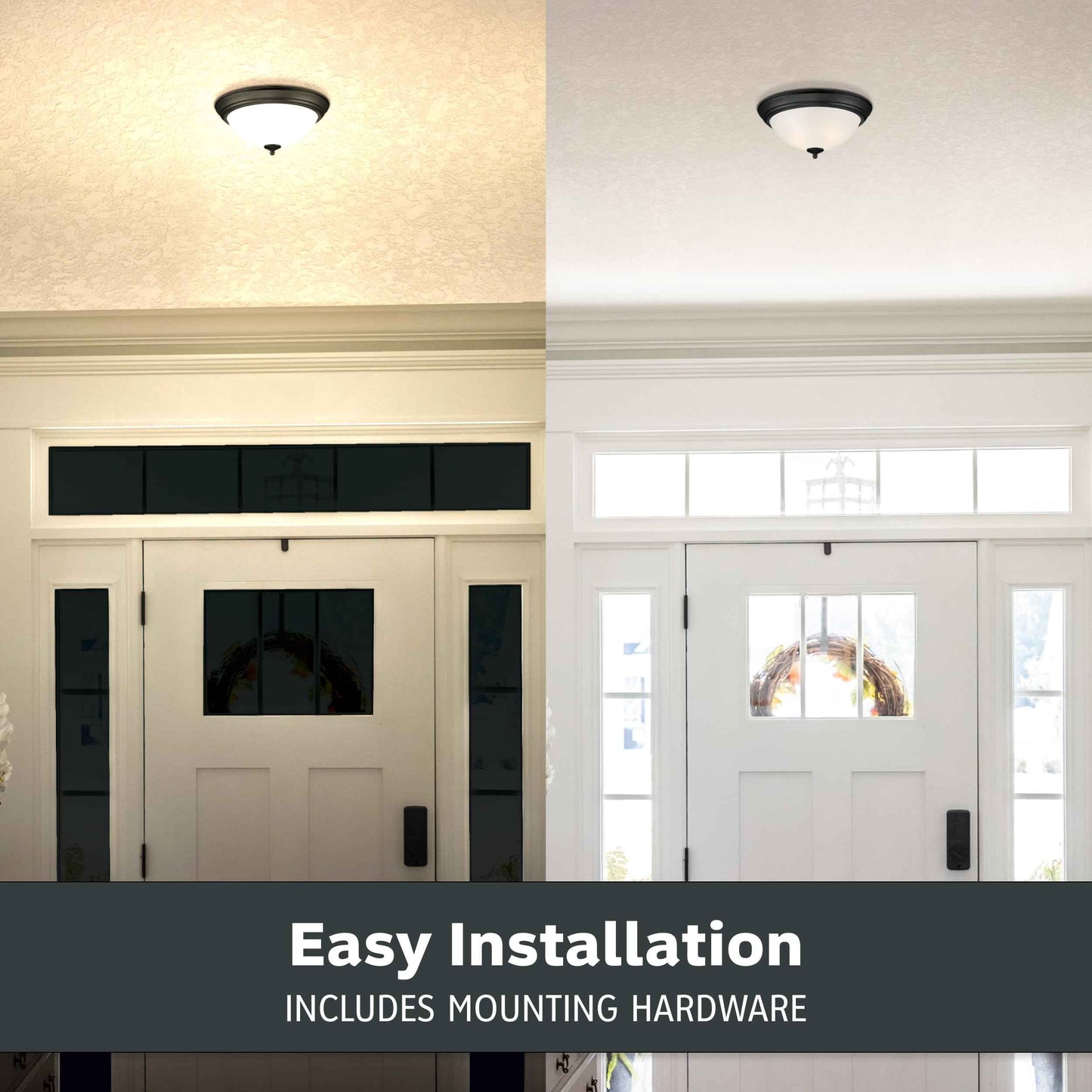 DESIGNERS FOUNTAIN Flush Mount Ceiling Light, 11 Inch Frosted Glass Lighting Fixture for Kitchen, Bedroom, Bathroom, and Hallway, LED Bulbs Not Included, Matte Black