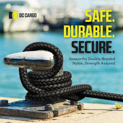 DC Cargo Mall Boat Dock Lines - 1/2" x 15' Double Braided Ropes with 12" Eyelet | Marine Grade Nylon, Damage Resistant