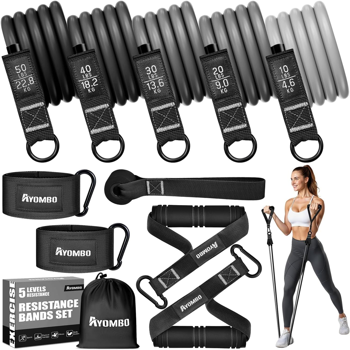 Skiennix Resistance Bands - 5 Level Exercise Bands Set with Handles for Home Gym & Physical Therapy