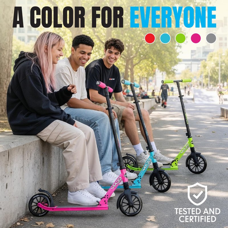 Folding Kick Scooter with Suspension for Adults and Teens – Adjustable Handlebar – Big 200mm Wheels – Lightweight Frame – 250lbs Capacity – Madd Gear Metro Cruise 250