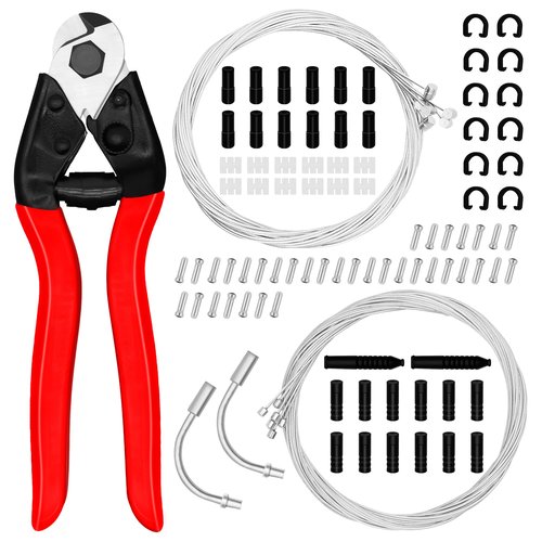 101Pcs Bike Brake Cable Kit with Stainless Steel Wire Cutter, Including Brake and Shifter Cable, Cable End Caps, O-Rings, C-Clips Clamps, Rubber Sleeve and V Brake Guide Inside