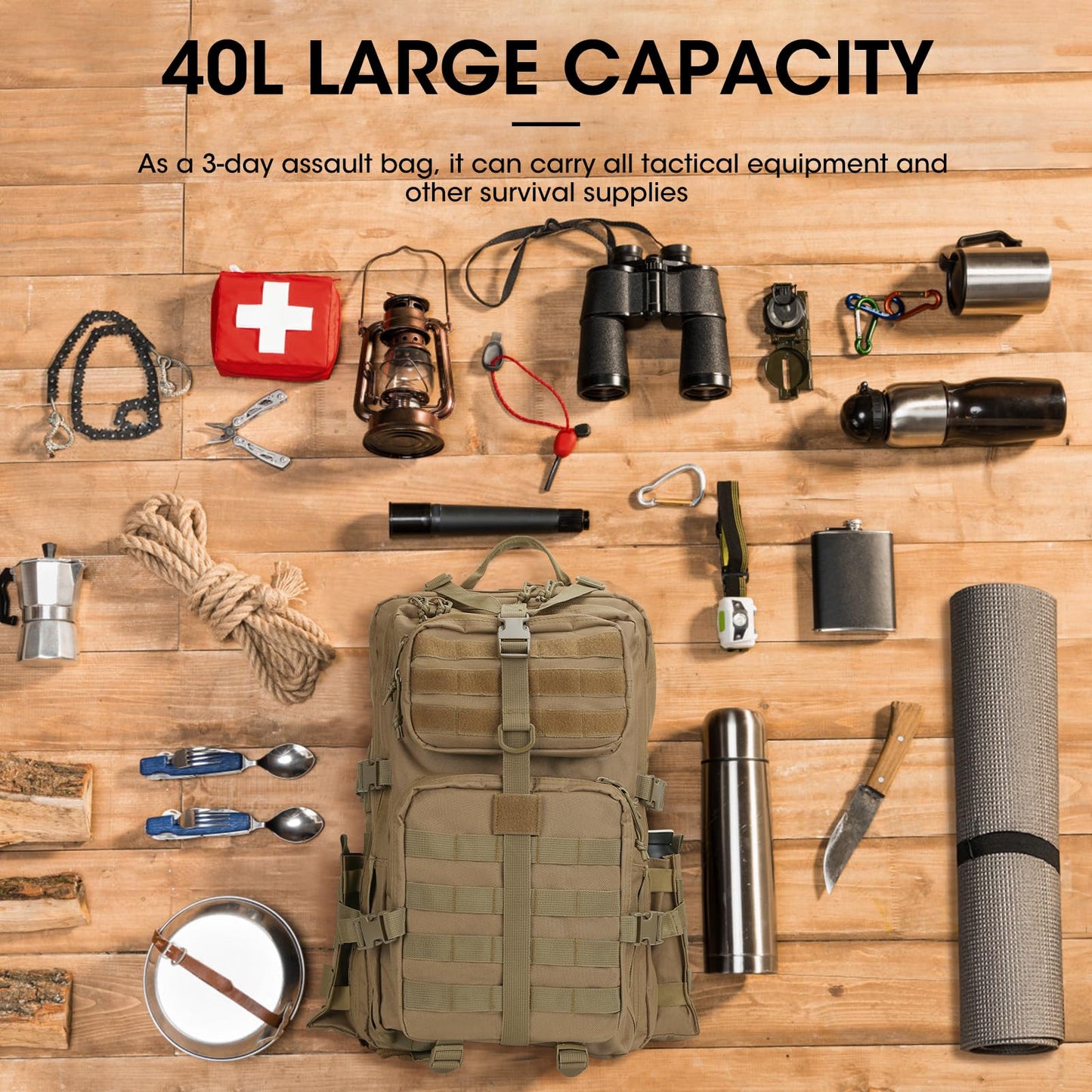REEBOW GEAR Military Tactical Backpack for Men 3 Day Survival Bag Tan