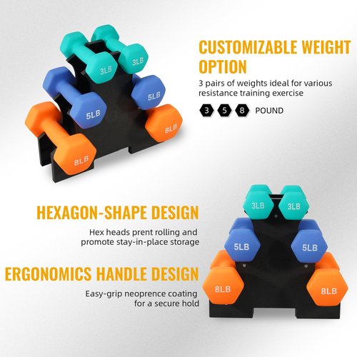 Fitvids 32LBS Neoprene Coated Dumbbell Set with Rack, Free Hand Weight Set for Home Gym Workout, Anti-Slip, Anti-roll