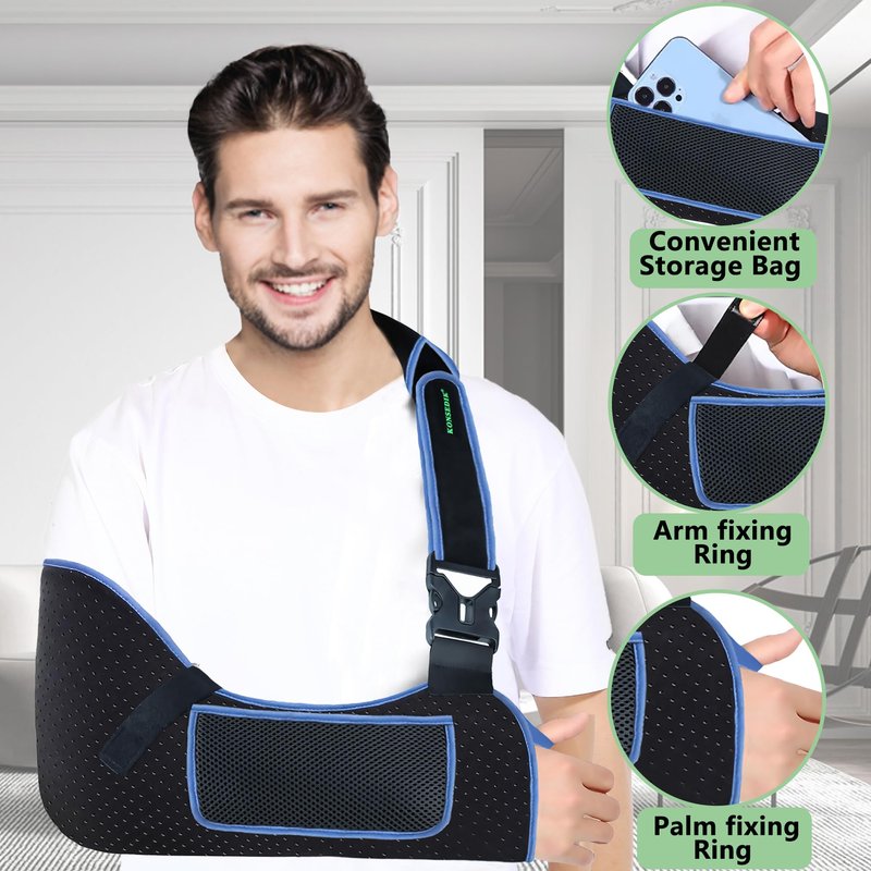 KONSEDIK Arm Shoulder Sling for Men and Women,Porous comfort Medical Sling with Pocket Shoulder Pad for Rotator Cuff Injury,Support for Arm,Wrist, Elbow,Clavicle Fracture Post-Surgery(Black,Large)