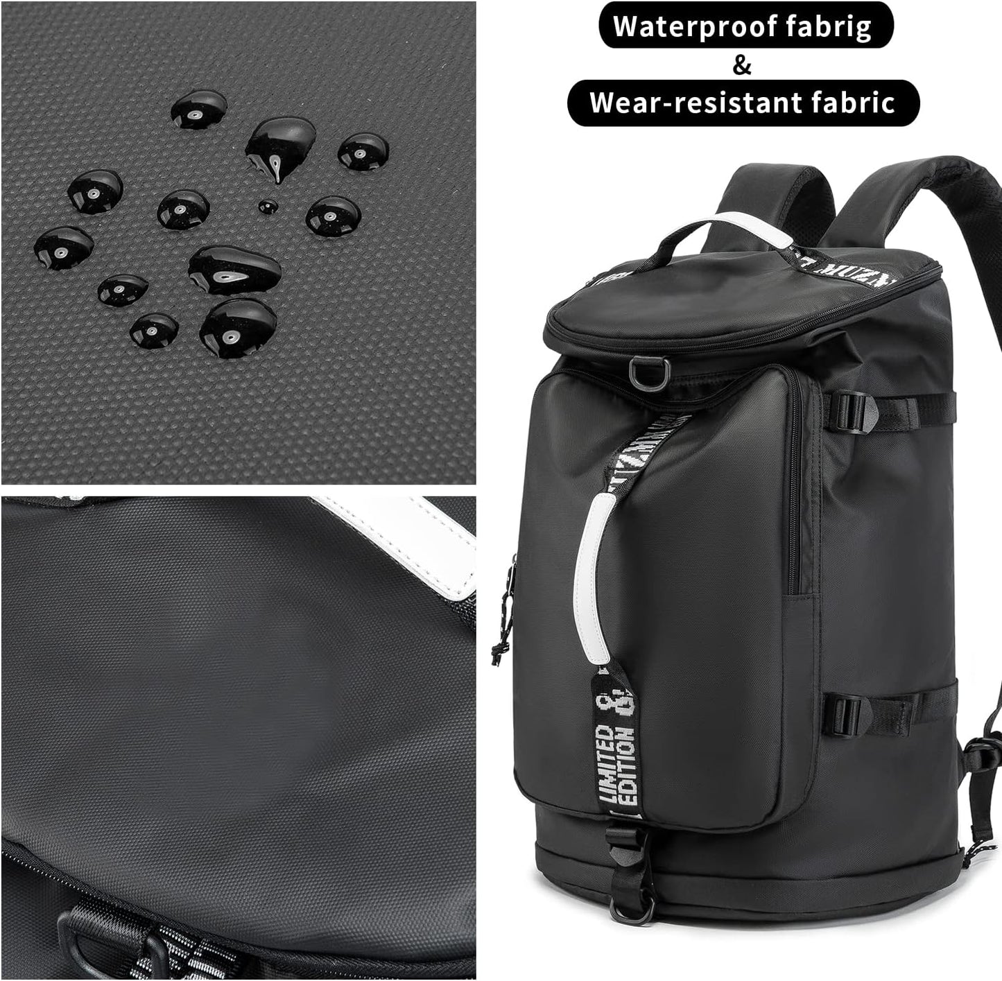 Skiennix Waterproof Gym Duffle Bag - Trendy 40L Backpack for Hiking, Travel & Fishing (Black)