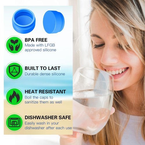 Gofriipai Upgraded 3 and 5 Gallon Water Jug Cap, Silicone Reusable Replacement Cap, No Spill 5 Gallon Water Jug Lid Fits 55mm Bottle, 5 gallon water bottle caps for Outdoor & Kitchen (5)