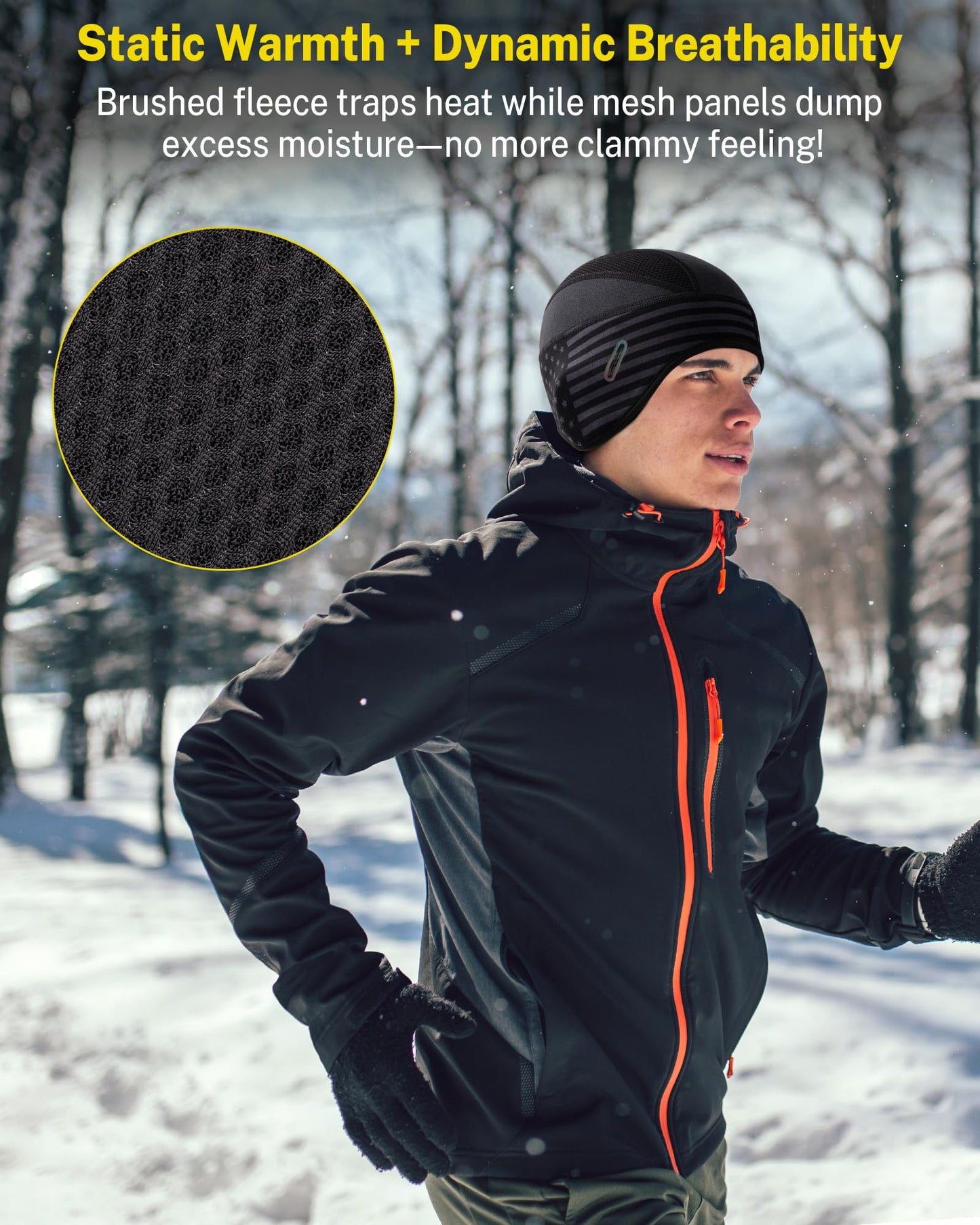 GXCROR Winter Helmet Liner Skull Cap, Fleece Lined Warm Cycling Cap with Glasses Holes, Thermal Hat Beanie for Men Women