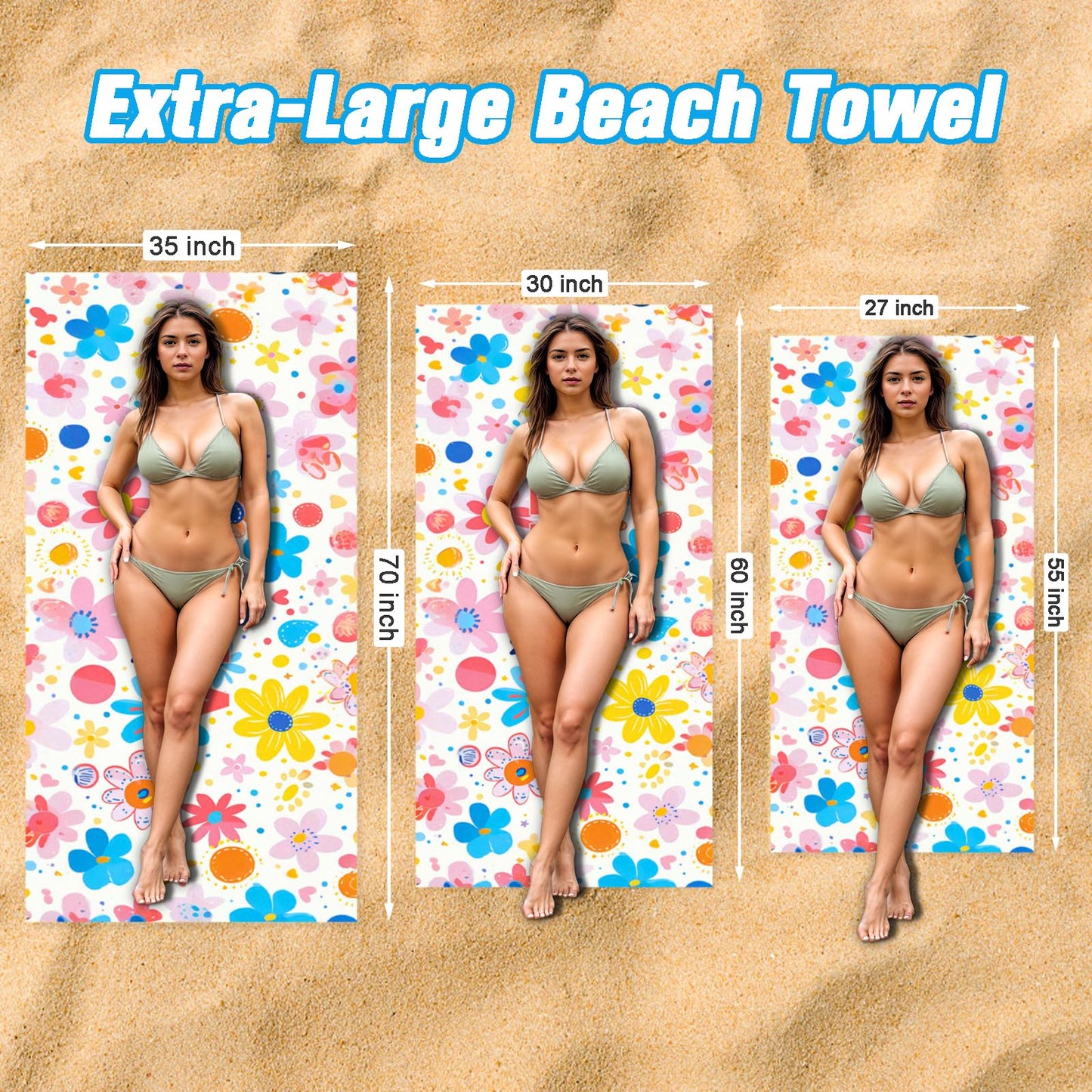 WNNNS Personalized Beach Towels for Adults & Kids Custom Beach Towel with Names for Women Men Oversized Sand Free Soft Cotton/Poly Blend Bath Pool Swim Towel Quick Dry Customized Girls Beach Towel