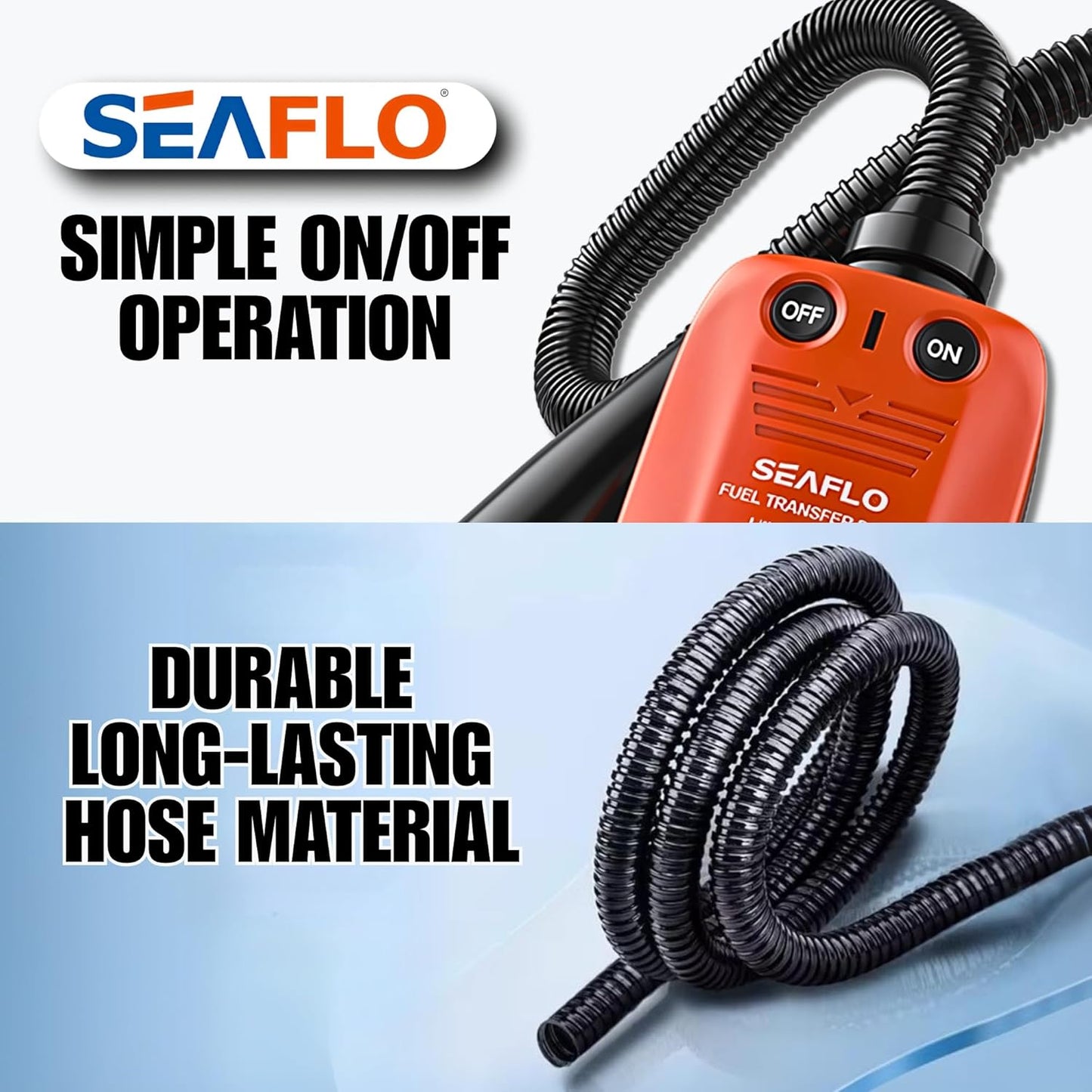 SEAFLO Automatic Fuel Transfer Pump - 2.4 GPM Flow with Auto-Stop Sensor | Portable Gas Can Pump for Oil, Diesel, Gasoline