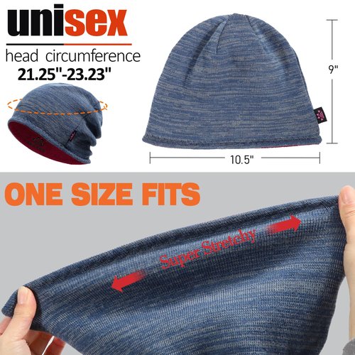 3 Pack Reversible Winter Fleece Lined Beanie Hats for Men Women Warm Windproof Cotton Stretchy Knitted Skull Caps