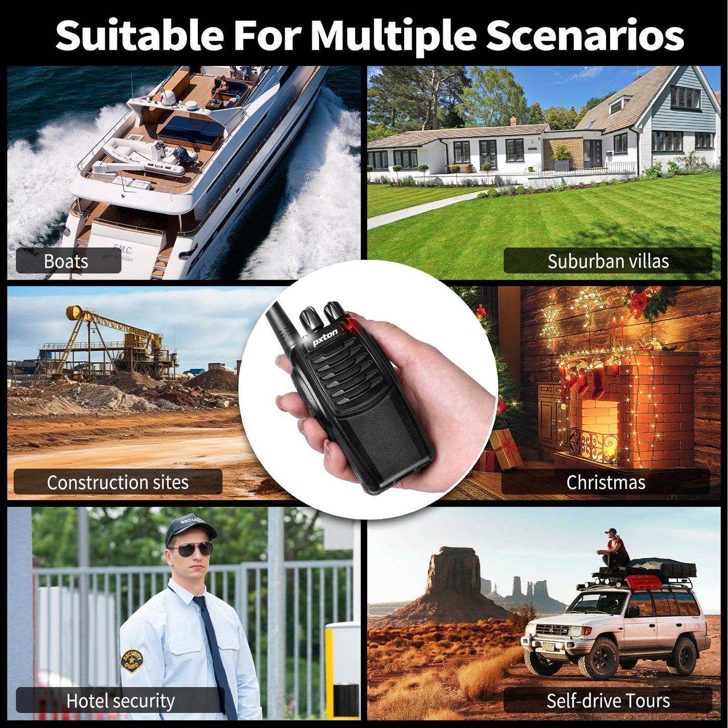 pxton S1 walkie talkies for Adults with earpieces and Rechargeable 1500mAh Li-ion Battery，walkie Talkie has VOX，TOT，Emergency Alarm，Battery Low Alert，Flashlight，Scan Function（2 Pack）