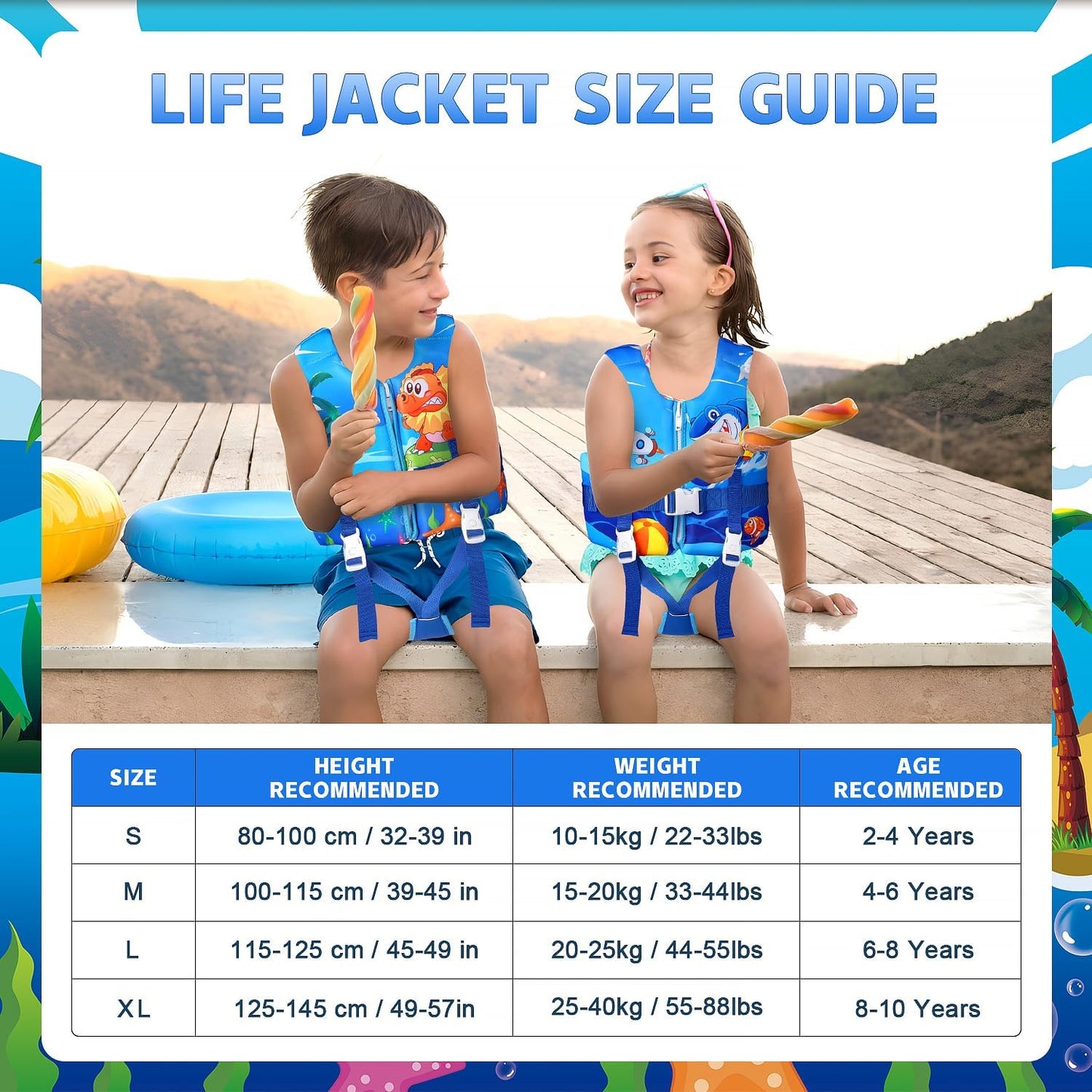 REALIKE Kids Swim Vest - Adjustable Toddler Floaties with Safety Strap | For Ages 2-10 Years (22-88lbs)