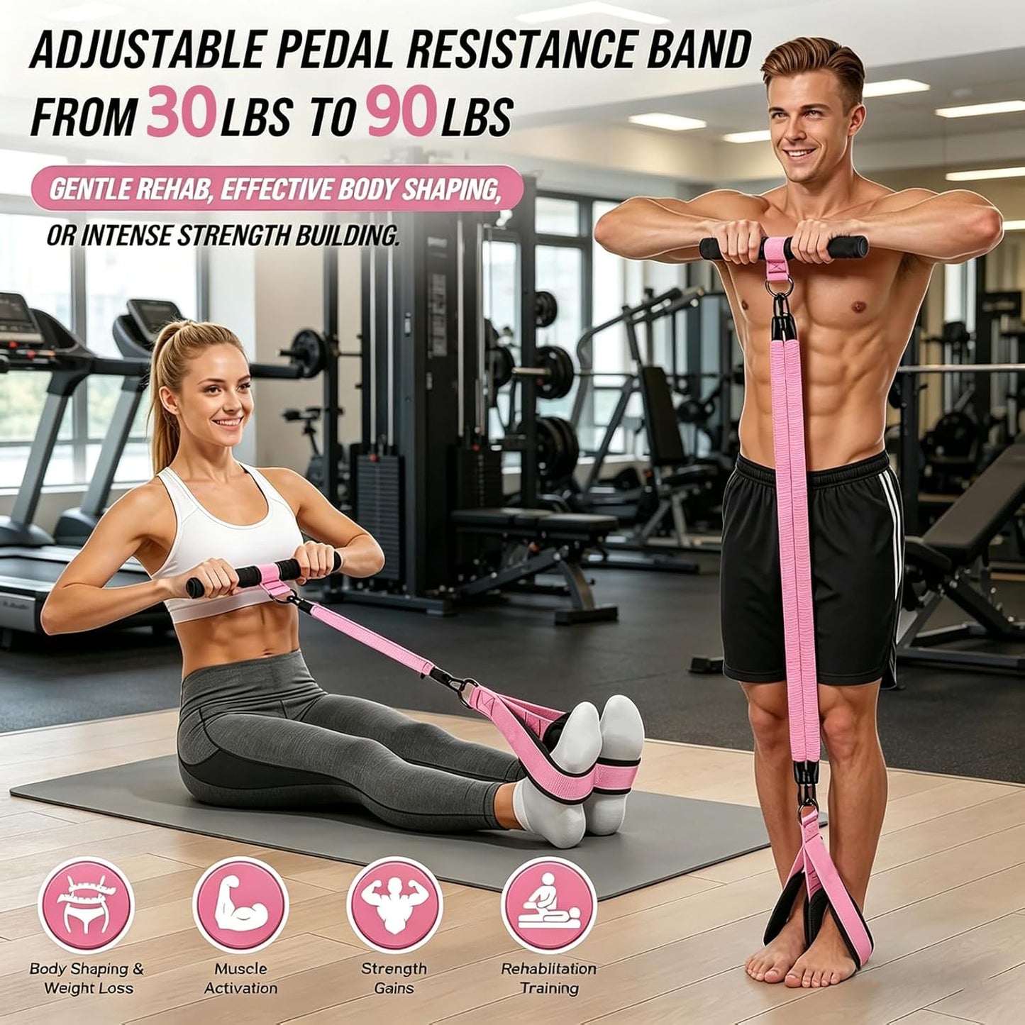 Skiennix Upgraded Pedal Resistance Band - Thickened Latex Tubes & Soft Foam Foot Pedal | Core & Arm Workout Equipment for Women