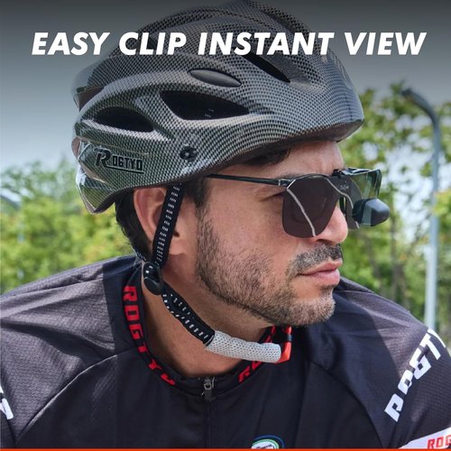 TriEye View Clip On Sunglasses with Rear View Mirror – Clip On Sunglasses Over Prescription Glasses, Flip Up Cycling Eyewear for Men & Women – Polarized Smoke, 145mm Fit