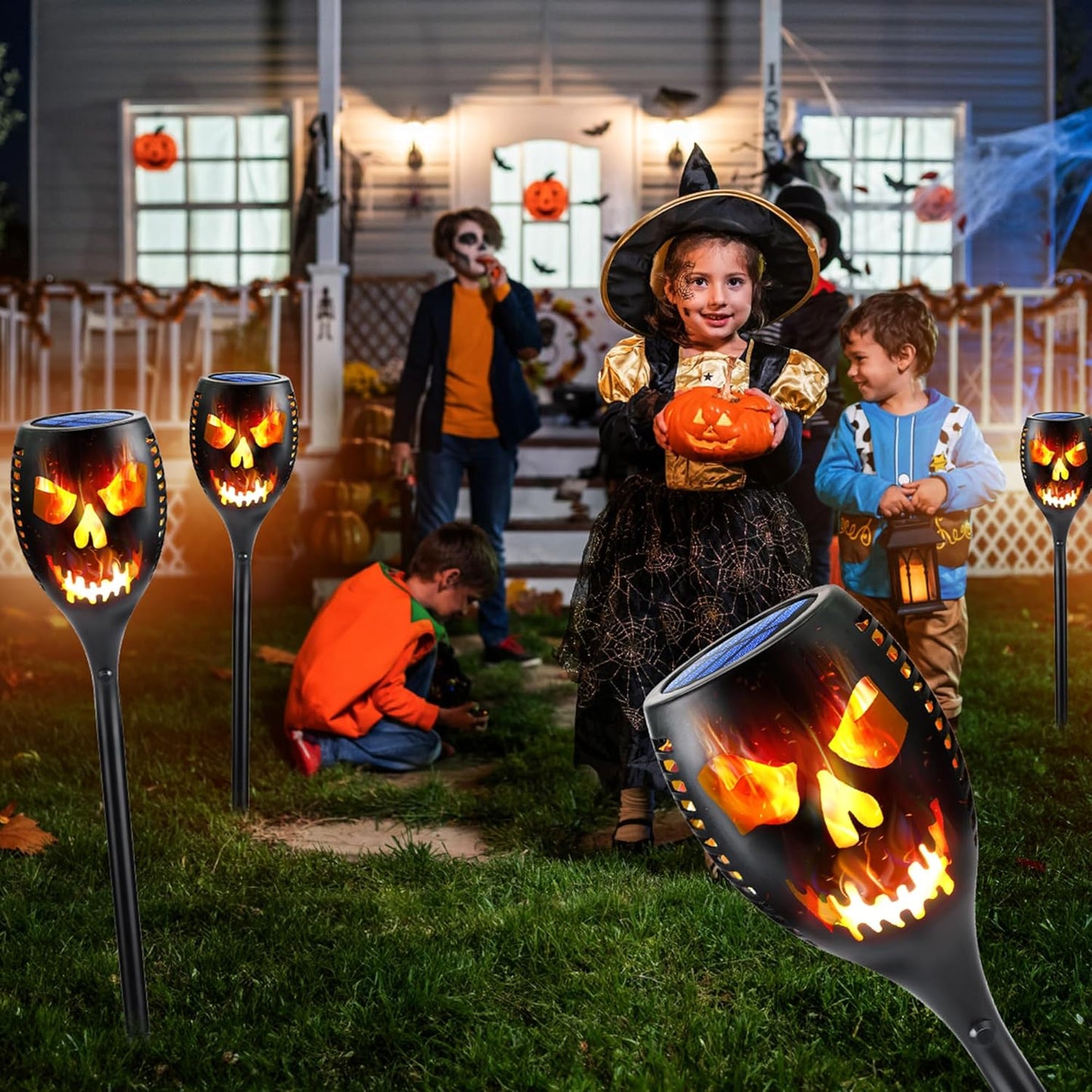 Solar Torch Lights Outdoor - 4 Pack Waterproof LED Flickering Flame for Halloween, Garden & Yard Decor