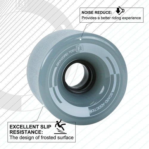 BRAVORD Longboard Wheels 70MM 82A Professional Cruising Wheels for Cruisers and Longboards– Set of 4