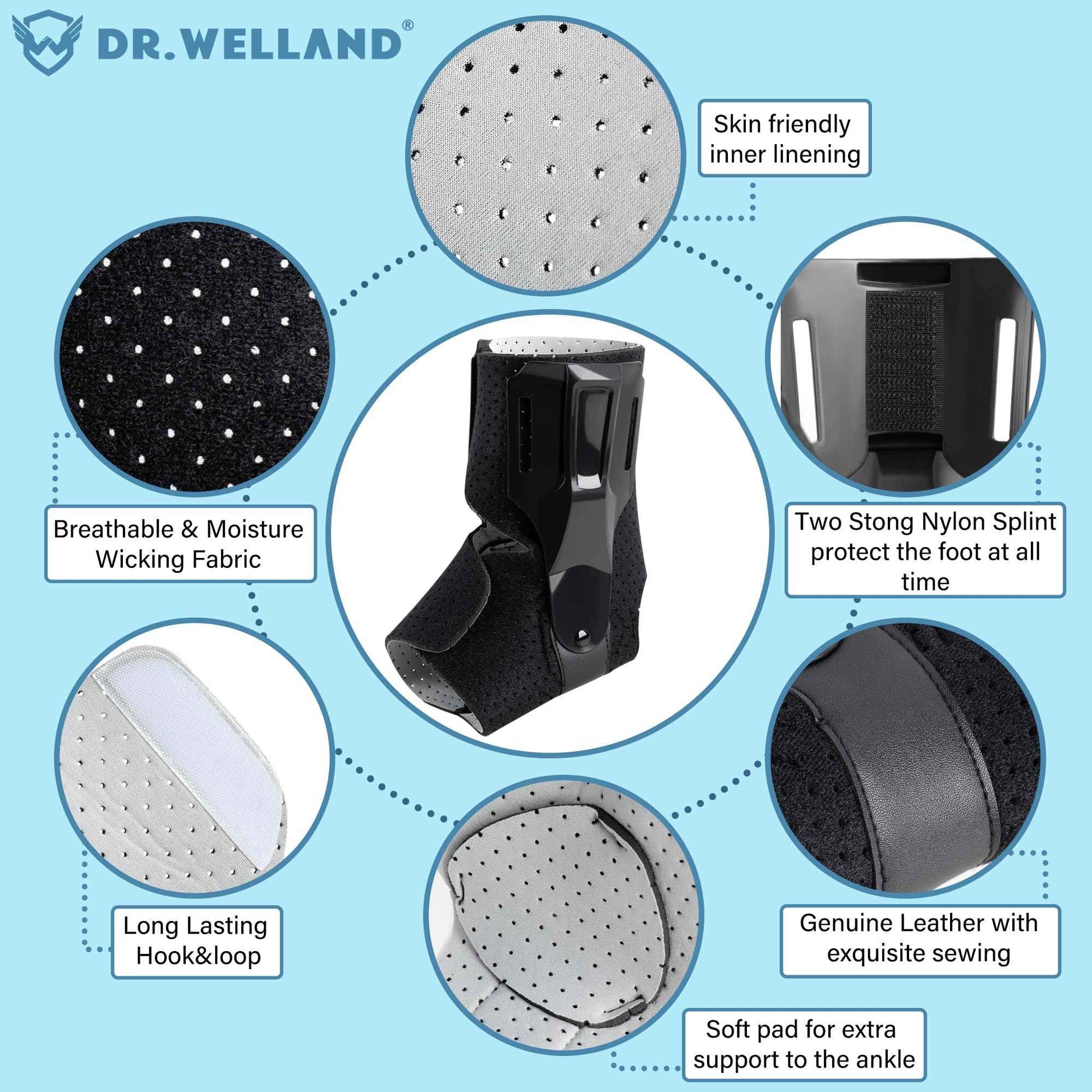 Dr.Welland Ankle Brace with Side Stabilizers -Adjustable Ankle Support for Sprains, Sports Injuries, Plantar Fasciitis, Injury Recovery, Ankle Support for Running, Basketball, Volleyball (X-Large)