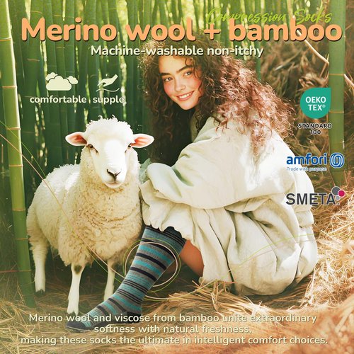 Iambamboo Merino Wool Compression Socks for Women Men, 15-20 mmHg Knee High Socks for Flying, Travel, Running
