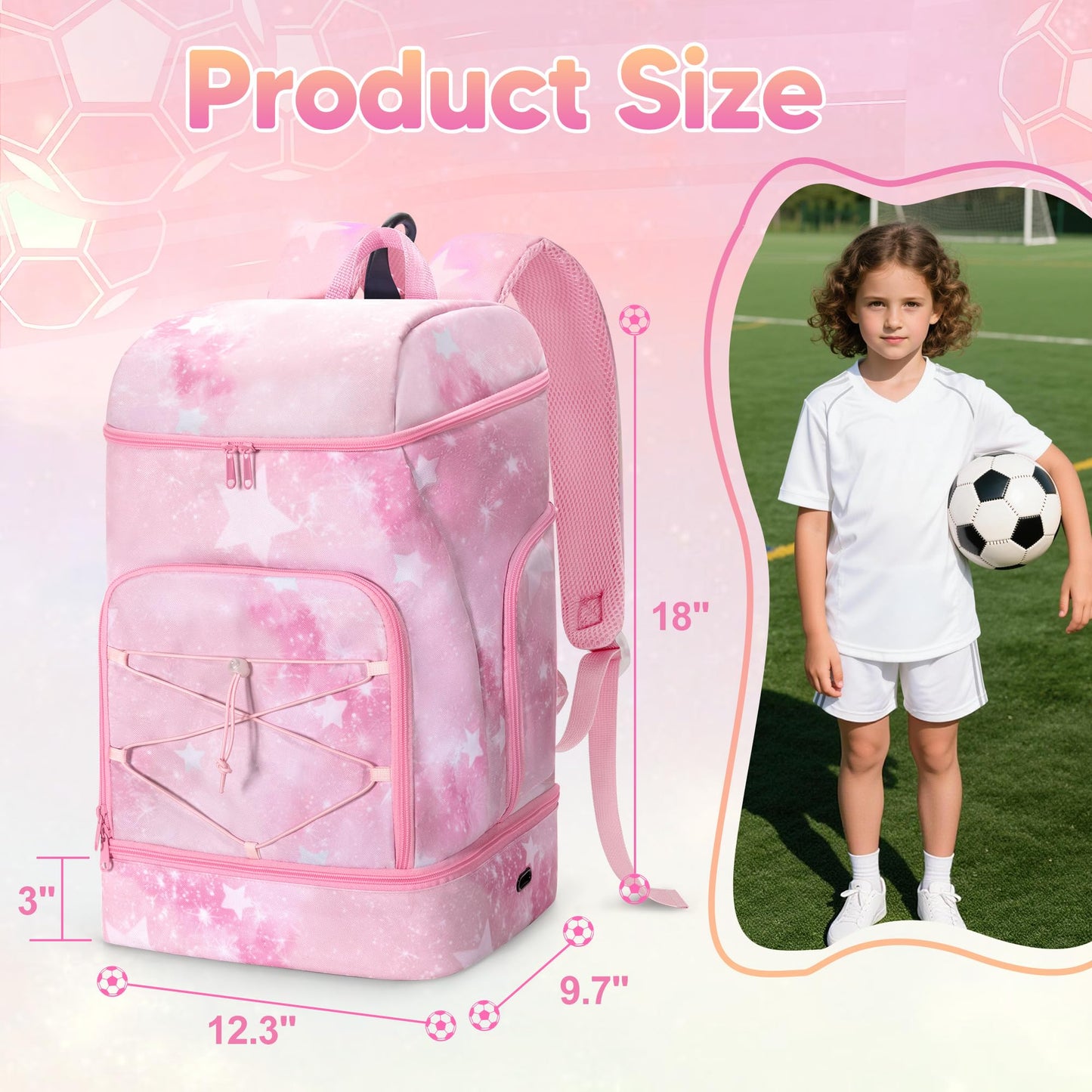 Smasrob Soccer Backpack for Girls with Separate Ball Pocket and Shoe Compartment, Sports Bags for Soccer, Basketball, Volleyball