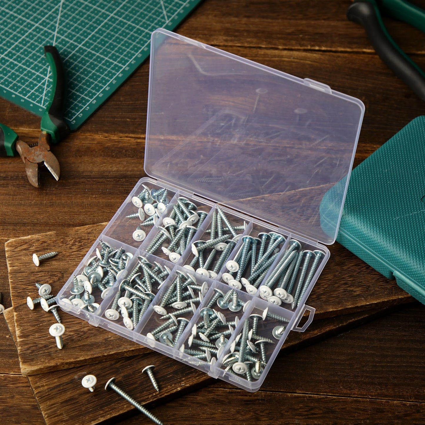 150PCS White Head Screws #8 Wood Screws for 3.6mm-3.8mm Holes,1/2”, 3/4”, 1”,1-1/4”, 1-1/2”, 2” Size White Pan Cabinet Screws for Wood, Shutters,Book Shelf,Wall Plate,Shiplap,Blank Plates