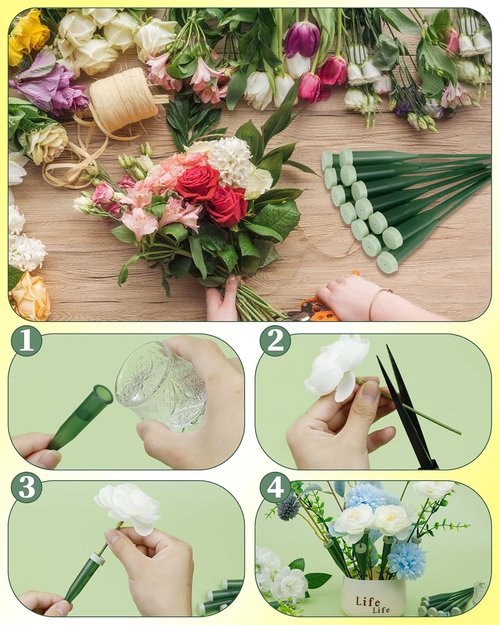 FIVEIZERO Floral Water Tubes - 25 PCS 5.64 Inch Green Plastic Vials with Caps for Fresh Flower Arrangements