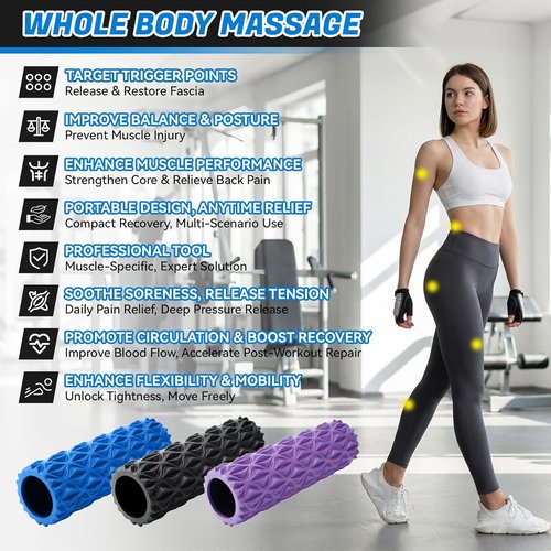 Foam Roller - High Density Deep Tissue Massager for Muscle Relief | 15-Inch Blue Patented Design