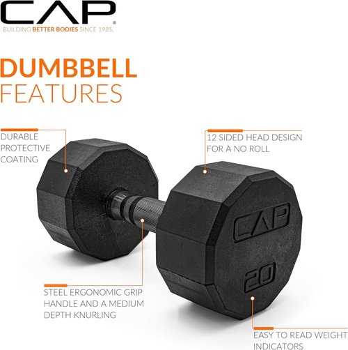 CAP Barbell Coated Hex Dumbbell - Durable Weight Options from 10 to 120 lbs | Perfect for Home Gym