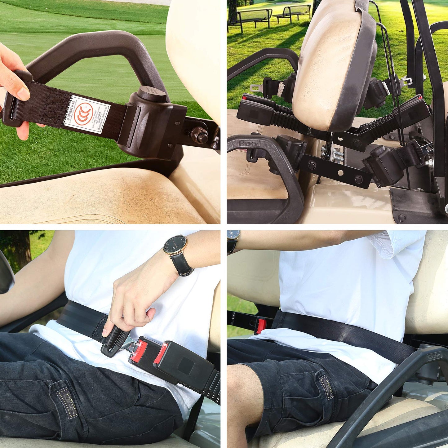 10L0L 4PCS Universal Retractable Golf Cart Seat Belt Kit with Bracket for Yamaha, EZGO, Club Car