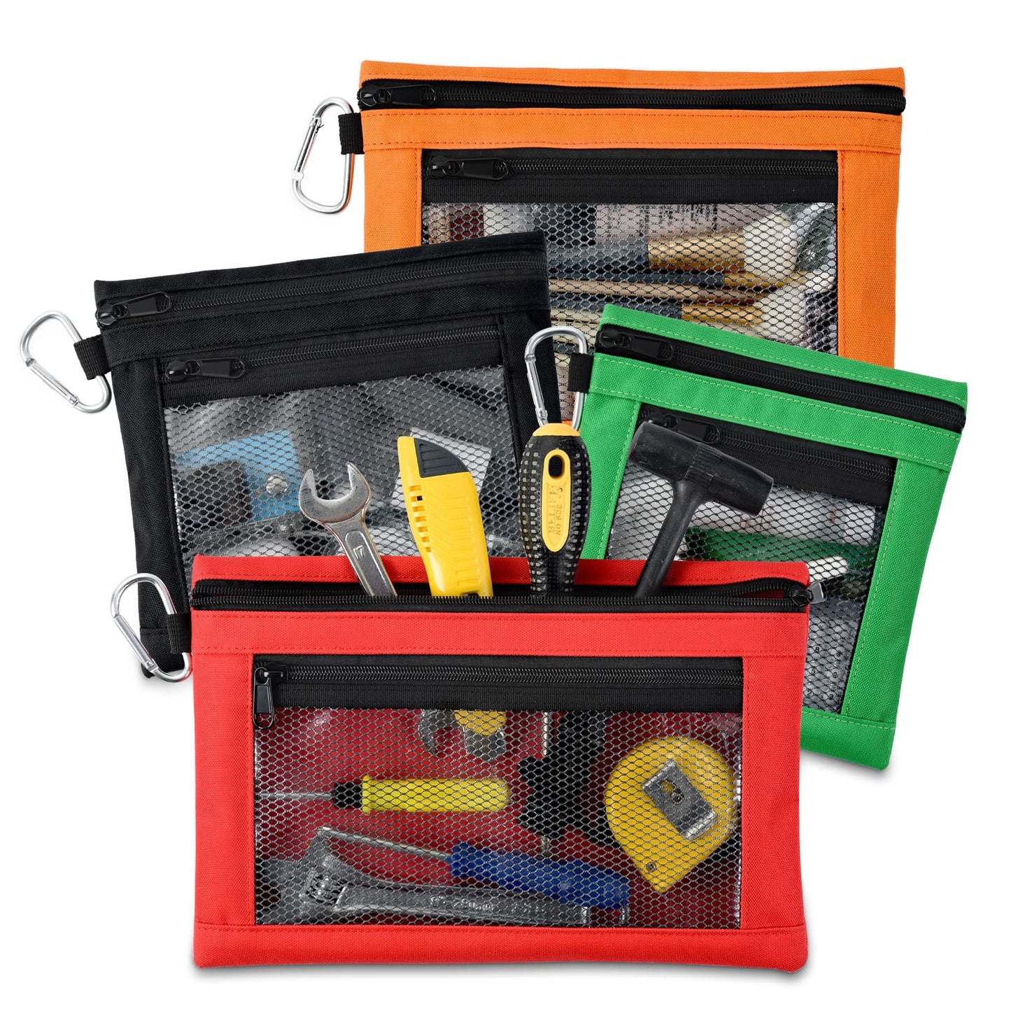OTraki 4 Pack Tool Pouch Zipper Bag Oxford Small Tool Bag Multipurpose Storage pouch Clear Utility Bag Heavy Duty Flat Bottom Tool Organizers and Storage bag with YKK Zipper