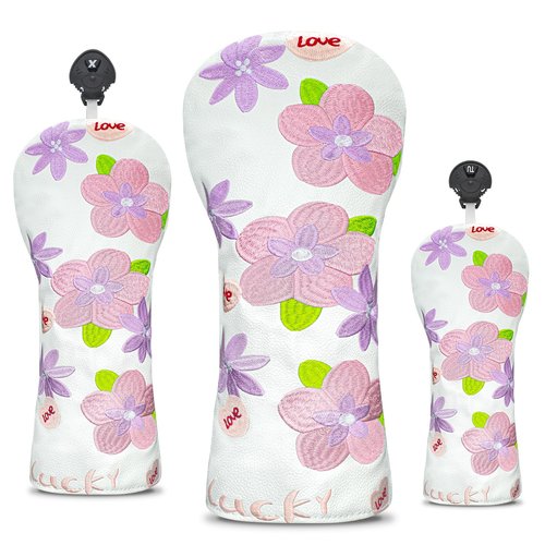 Golf Head Cover Golf Club Peach Blossom Design Golf Covers PU Headcovers Set Fits Driver Fairway Wood Hybrid Utility Woods Iron Wedge Headcover.