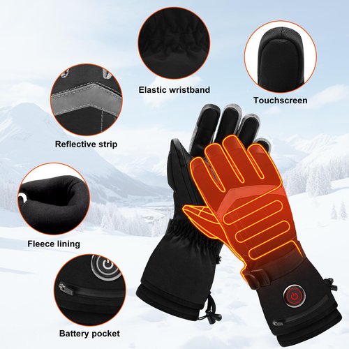 QILOVE Heated Gloves for Men Women, Waterproof Rechargeable Electric Gloves with 3 Heating Levels, Touchscreen Tips, Non-Slip Grip Hand Warmer for Motorcycling, Skiing & Outdoor Works