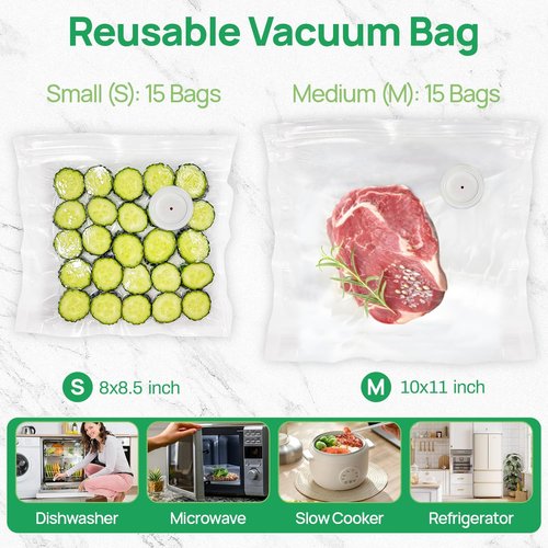 Compact Vacuum Sealer - Portable Cordless Handheld Food Preservation Machine | Includes 30 Reusable Bags